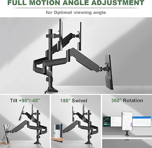 Miniatura 4 de Soporte triple para tres pantallas de computadora de hasta 32 pulgadas, base de abrazadera en C resistente, resorte de gas totalmente ajustable, 3