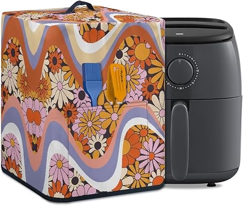 UNICEU Linda funda antipolvo para freidora de aire con asa superior y bolsillo frontal, estampado ondulado de remolinos florales para cocina,