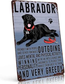 Black Labrador Dog Vintage Metal Wall Art Signs 8X12 Inch | Pet Lover Wall Decor, Indoor Outdoor for Home, Living Room, Pet Room, Porch, Office, Gift for Dog Lovers or Pet Owners