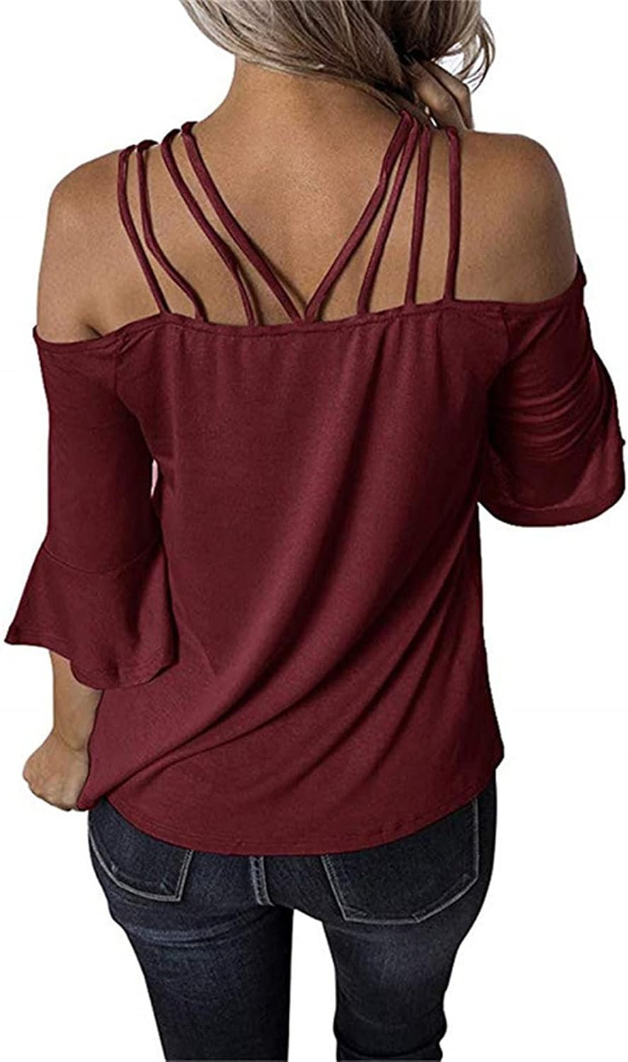 Women's Sexy Off Shoulder Tops Fashion Casual Short Batwing Sleeve Pullover Tops Loose Solid Color T Shirt Tunic Blouse