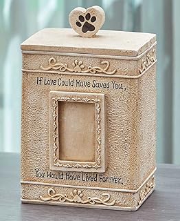 Faithful Angel Pet Memorial Urn with Photo Slot and Paw Print - Cream