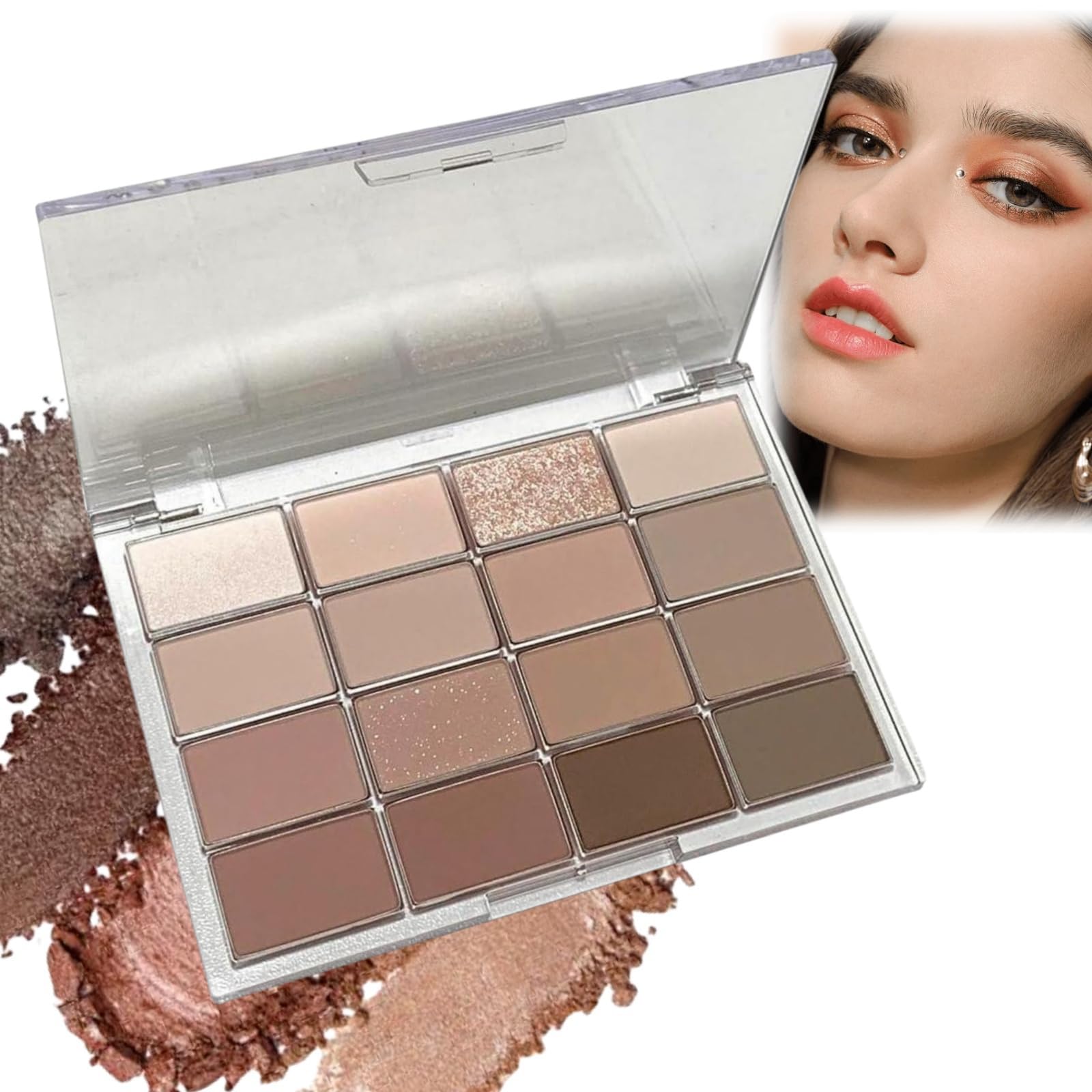 16 Colours Brown Grey Nude Eye Shadows Palette,Make-Up Palettes,Long Lasting Highly Pigmented Shimmer Matte Eyeshadow,Neutral Eyeshadow Palette,Waterproof Blendable Natural Eyeshadow Palette(#06)