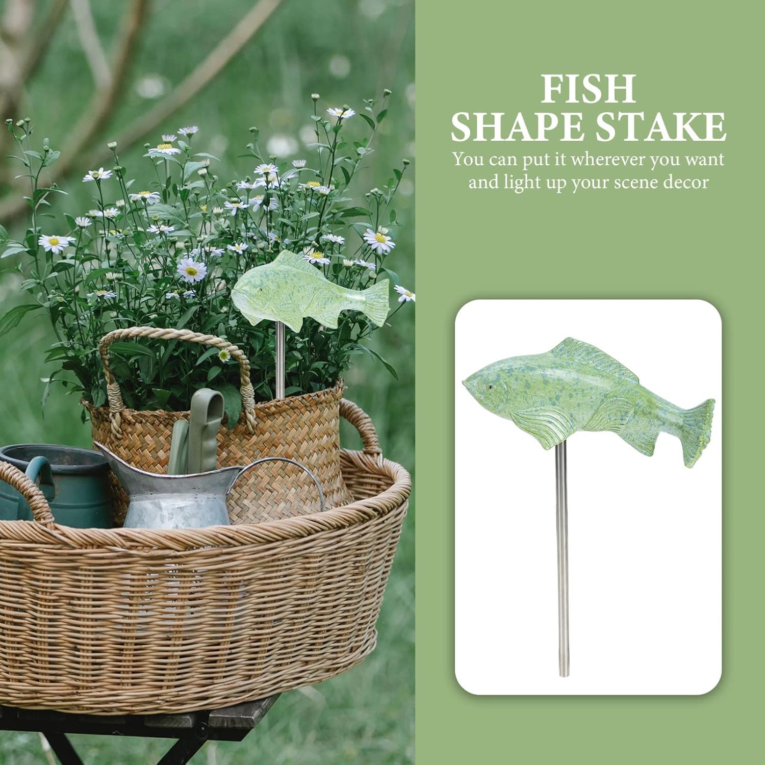 Yardwe Koi Resin Crafts Garden Fish Ornaments Outdoor Garden Decoration Stakes Decorative Outdoor Decor Ornaments Fish Small Stakes for Light Green