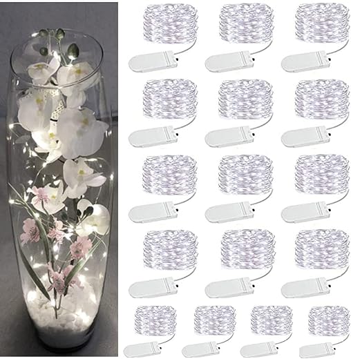 SOCO 16 Pack Fairy Lights Battery Operated, 10ft 30 Led Mason Jar Lights, Waterproof Firefly Lights (Cool White)