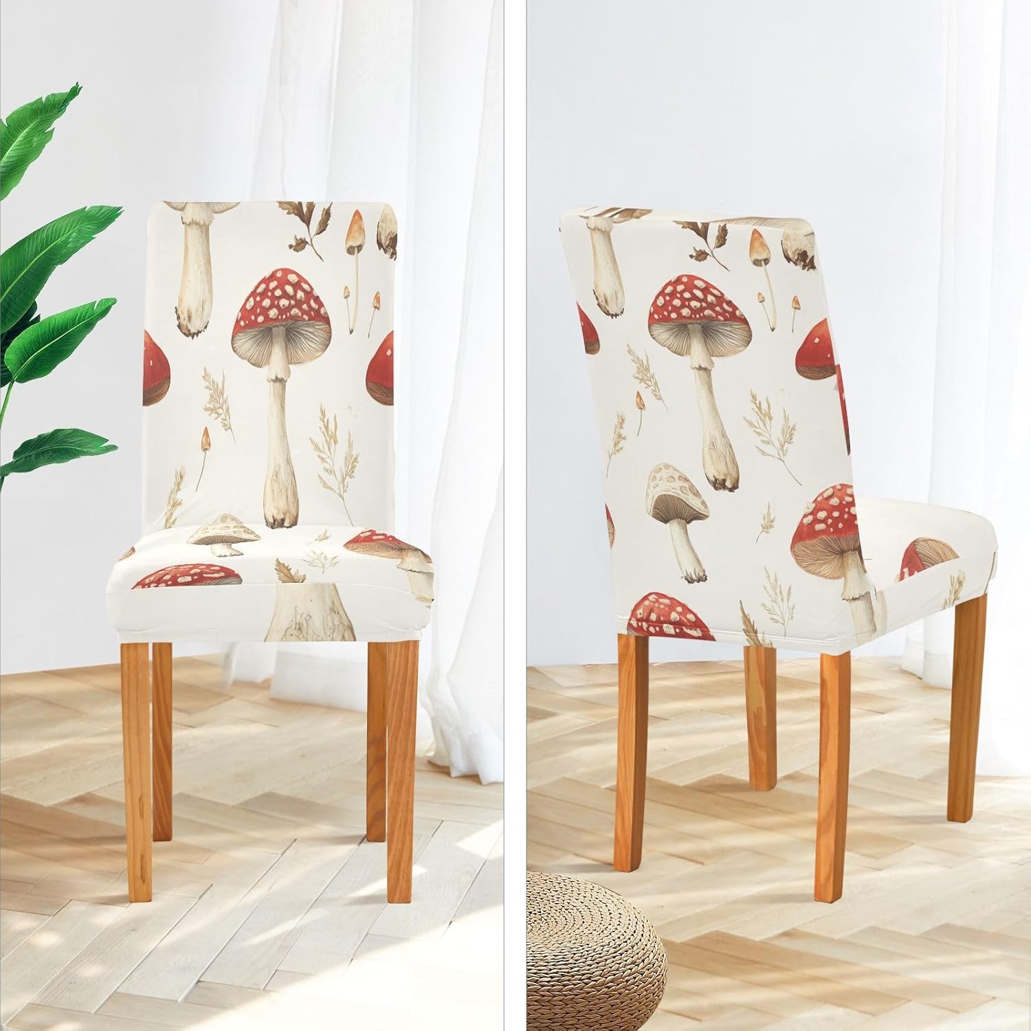 ALAZA Chair Covers for Dining Room, Vintage Mushroom Stretch Chair Cover Sets Chair Protector Removable Washable for Ktichen Restaurant Hotel