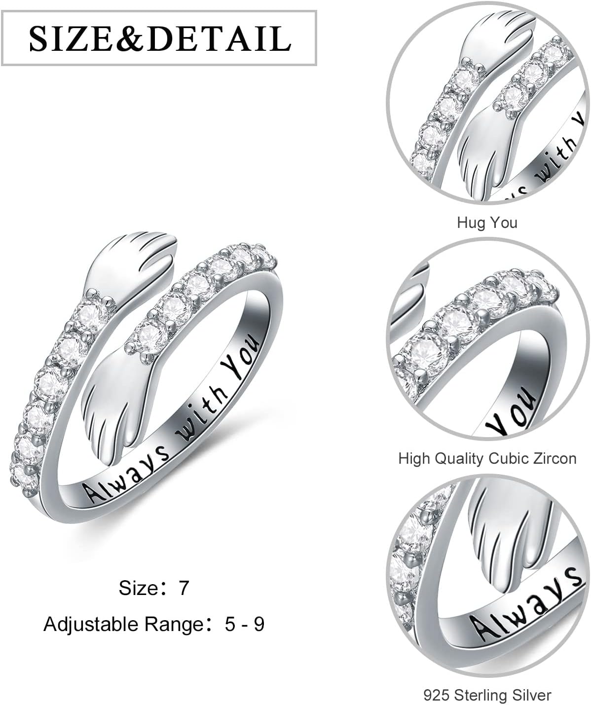 Dorunmo Hug Ring 925 Sterling Silver Hugging Hand Jewelry Couple Hugs Finger Ring Adjustable Best Friend Rings Friendship Jewelry Gifts for Women Granddaughter Wife