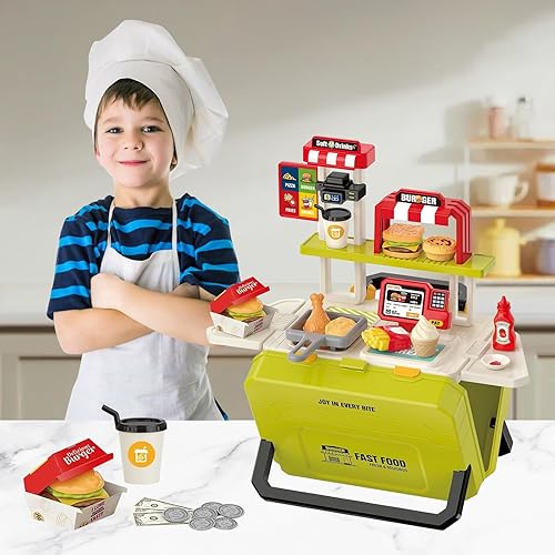 Miniatura 6 de Juego de 55 piezas de juguetes divertidos portátiles de comida rápida para niños de 3 a 8 años  Juguete realista de cocina al aire libre, juego de