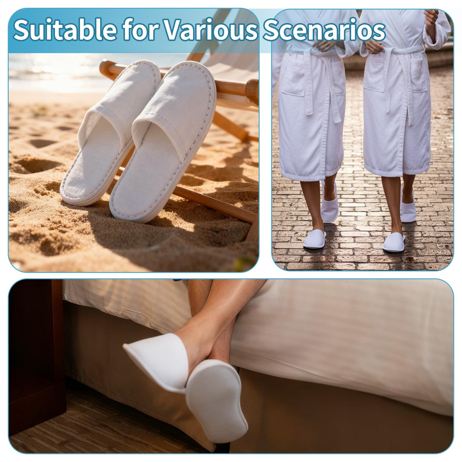 Xerteam 8 Paia Ciabatte Ospitidi, Pattine per Casa, Pantofole da Hotel, Taglia Universale, Unisex, Antiscivolo, Lavabili, Set di Pantofole per Ospiti per Viaggi in Hotel e Spa