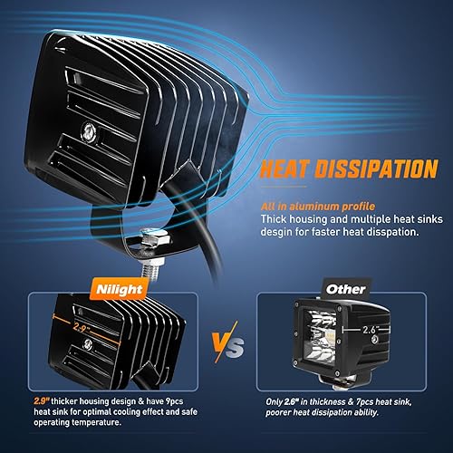 Miniatura 3 de Nilight 2 cubos LED de 3 pulgadas y 42 W mejorados, combo de inundación cuadrada, luces antiniebla todoterreno de 12 V, 5 pines, interruptor