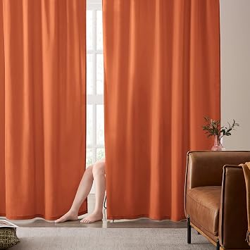 HOMEIDEAS Fall Burnt Orange Privacy Semi Sheer Curtains Non-See-Through 84 Inches Long 2 Panels Set Light Filtering Curtains for Living Room Bedroom Drapes, W52xL84