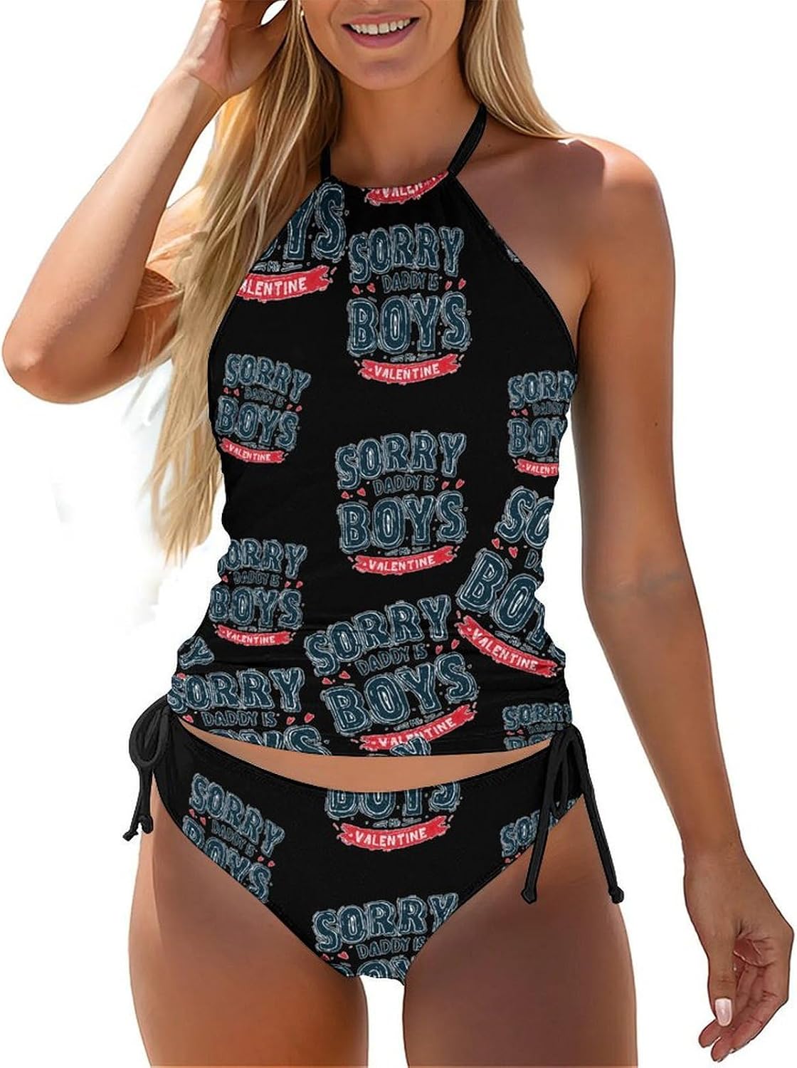 Sorry Boys Daddy is My Valentine Women Tankini 2 Piece Swim Bathing Suits | tummy control,high neck top with bottom,swimwear,swimsuits