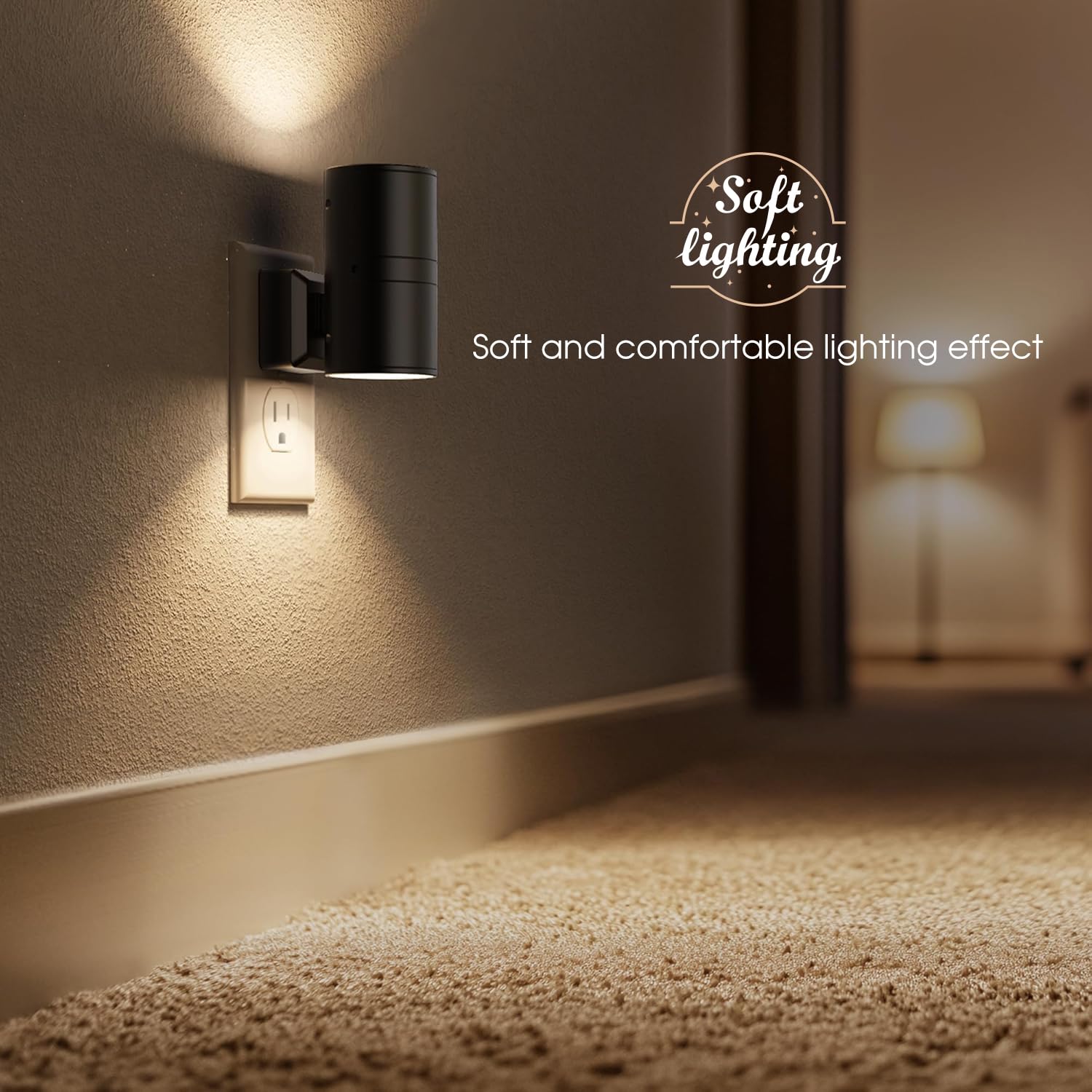 Briignite - Luz nocturna, sensor de anochecer a amanecer, luz nocturna blanca suave de 3000 K, brillo ajustable de 0 a 100 lúmenes, luces nocturnas regulables se conectan a la pared para pasillo,