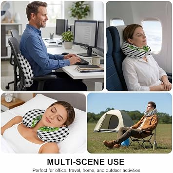 Welcome Bow Knot Wreath Neck Pillow Memory Foam U Shaped Travel Pillow, Summer Flowers Black Gray Plaid Neck Support Pillows Decorative Headrest Cushion for Airplane Sleeping Car Office