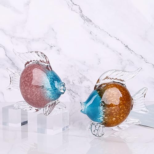 Miniatura 4 de LCCCK Figuras grandes de cristal de peces de vidrio soplado a mano, estatua y escultura de peces para decoración del hogar, pisapapapeles de cristal