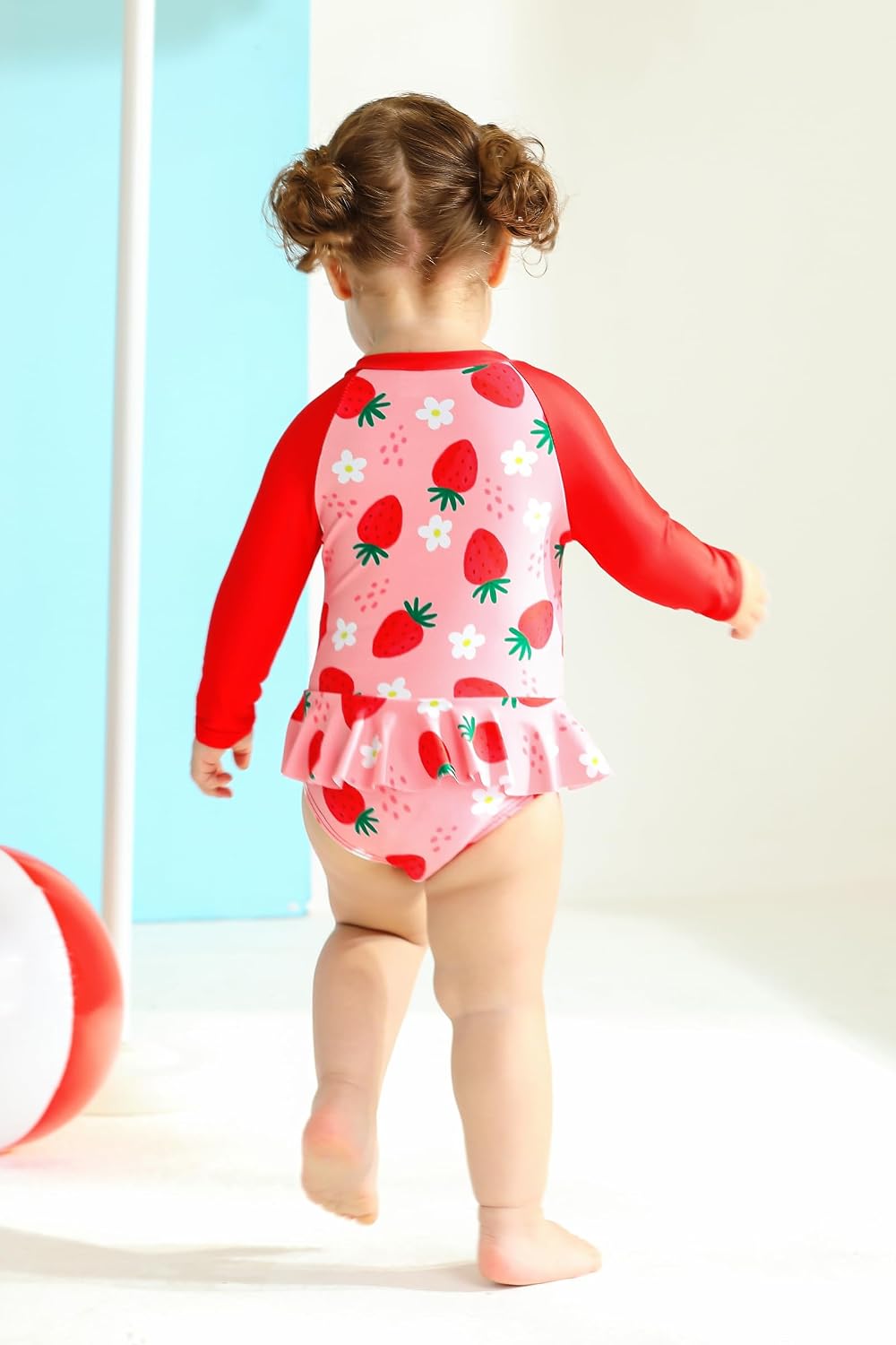 YOUNGER TREE Baby Swimsuit Girl Long Sleeve Ruffle Zipper Rash Guard Infant One Piece Swimwear Toddler Bathing Suit Girl