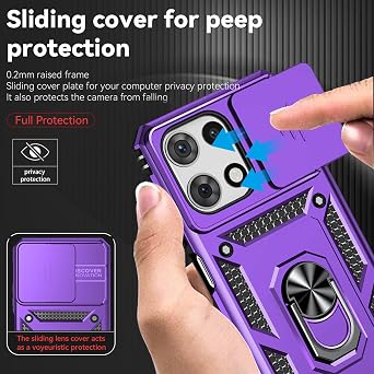 for Moto G 2025/Moto G 2026/Moto G Play 2026 Case with Screen Protector: [Military Grade 20ft. Drop Tested] Slide Camera Cover Ring Shockproof Protective Phone Case (Purple)