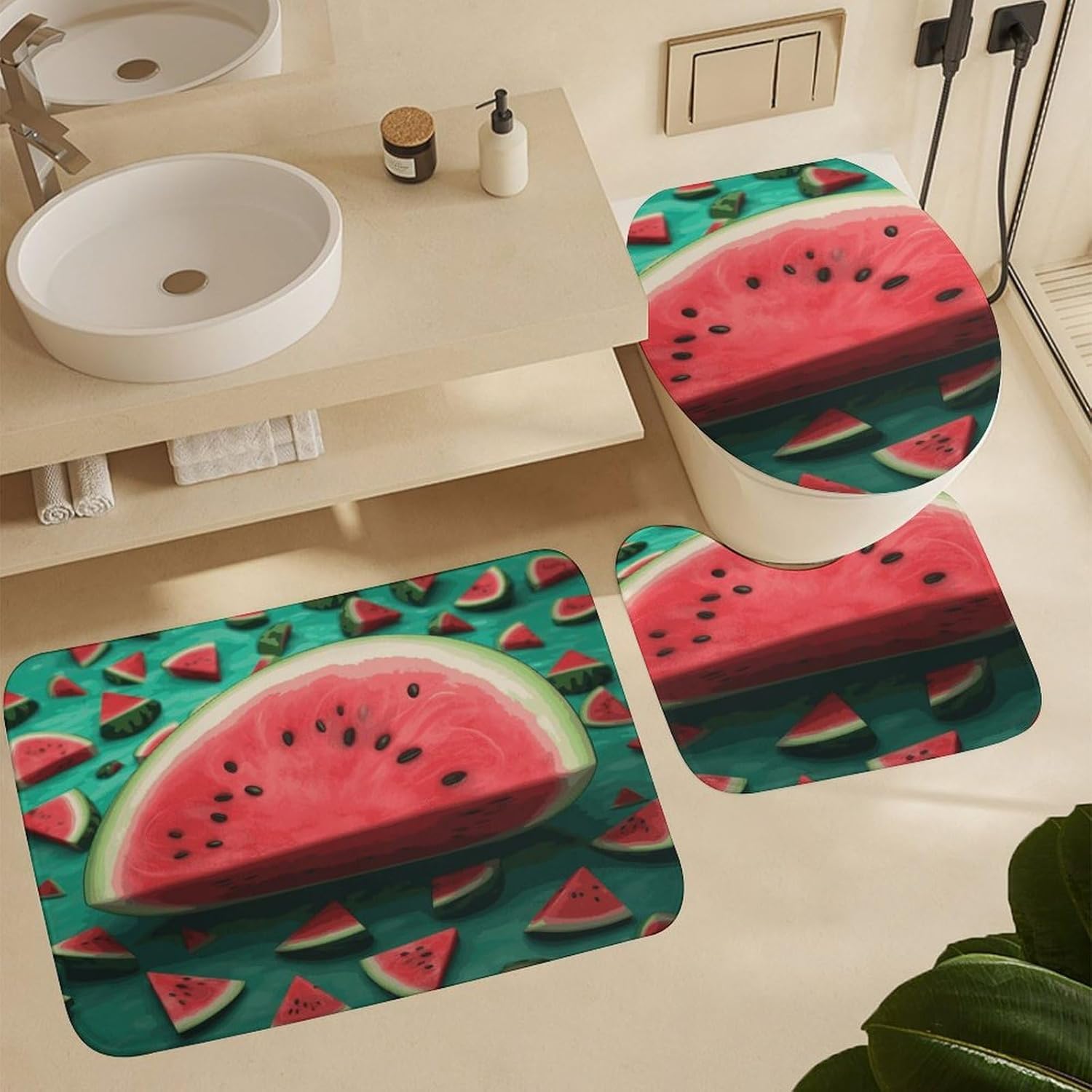 Four Piece Bathroom Set with Toilet Lid Cover and Non-Slip Rugs Minimalist Shower Curtain for Bathroom Set