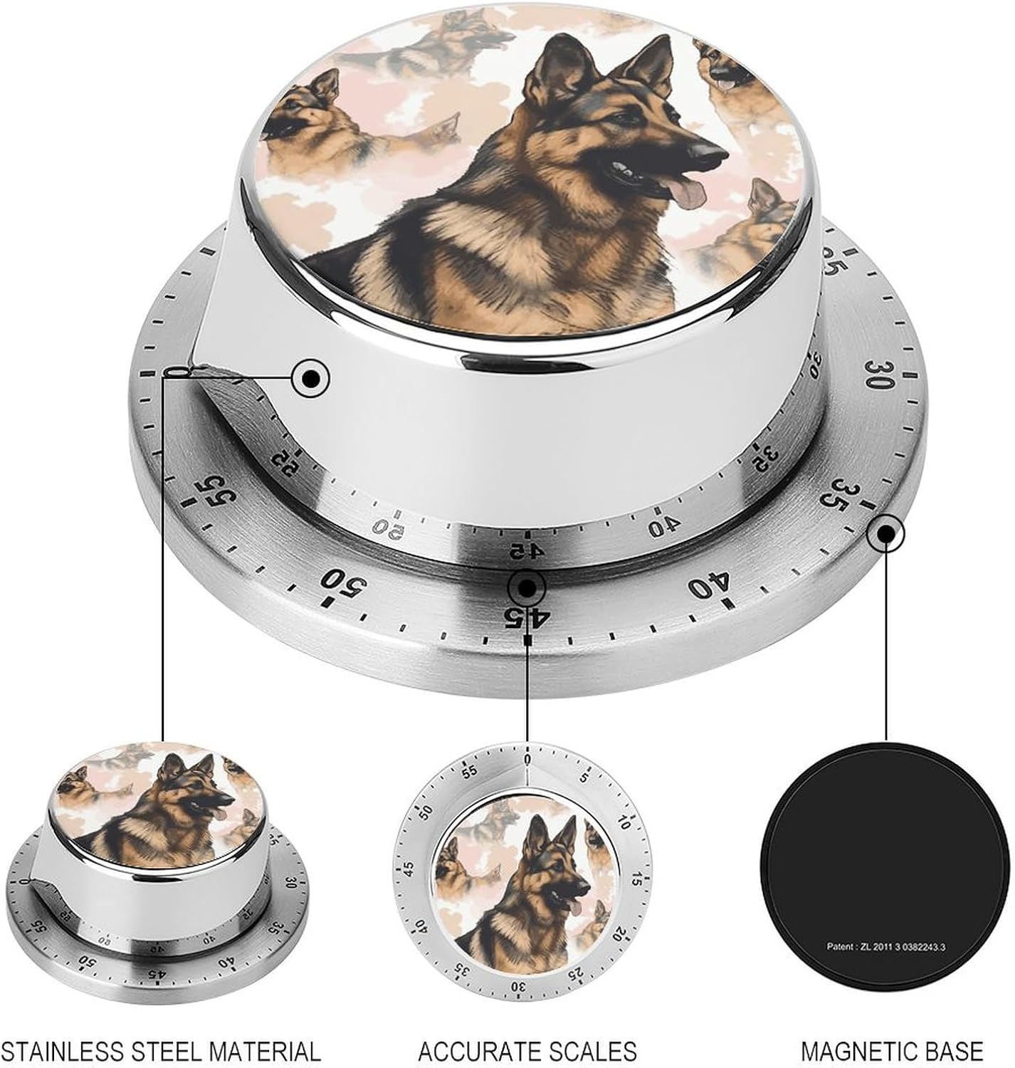 German Shepherd Dog Lovers Kitchen Timers for Cooking,Meeting Timer Suitable for Home School Supplies, Study Tools, Desks, Office Desk Timers,Silent Operation image 3