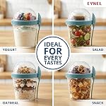 EYNEL 4 Pack 17 oz Small Breakfast On The Go Yogurt Parfait Cups, Reusable Plastic Containers with Lids and Spoons, Perfect Jars for Overnight Oats Cereal Granola Oatmeal