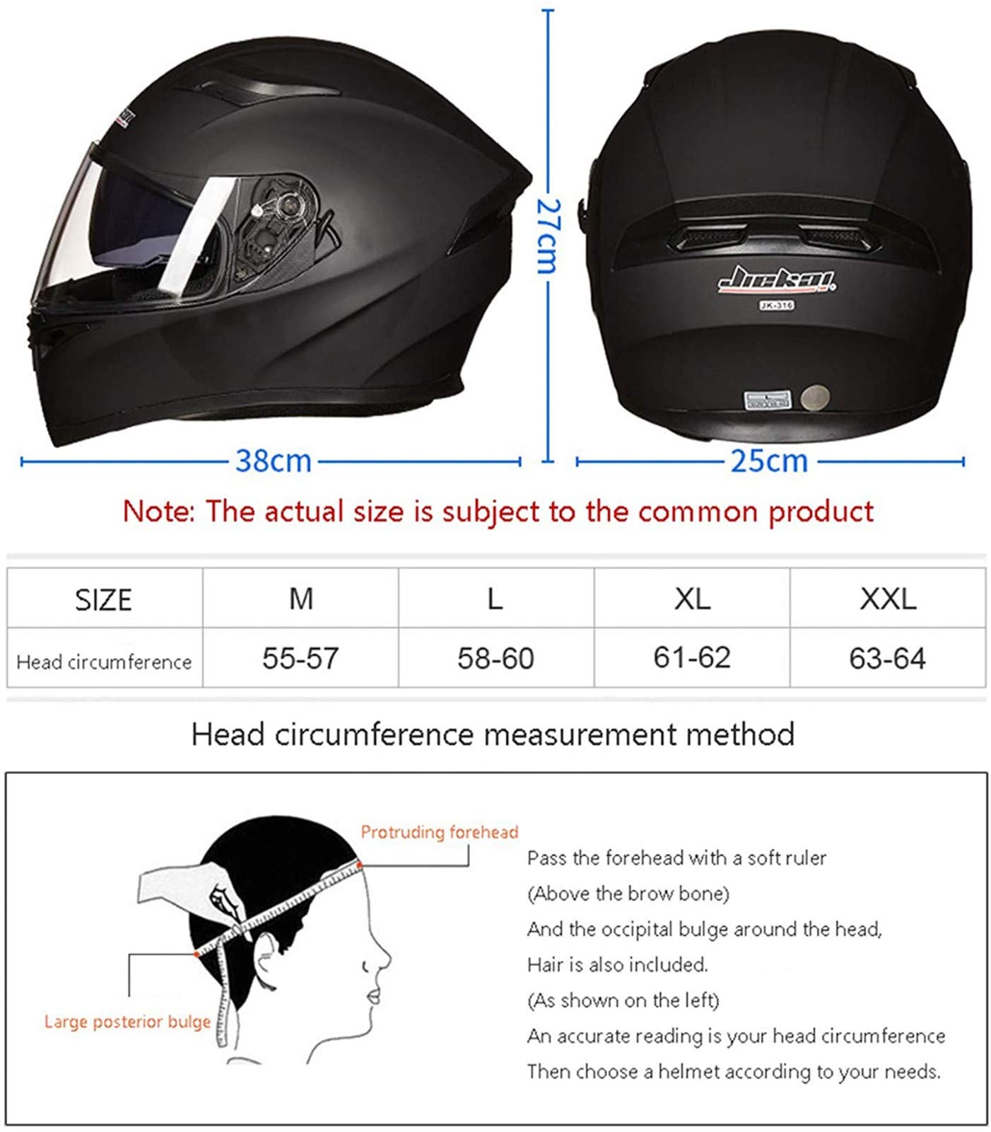 HaoJieHan Modulaire motorhelm met geïntegreerde Bluetooth en dubbel vizier, ECE/Dot goedgekeurd, voor volwassenen, J, maat XXL (61-62 cm