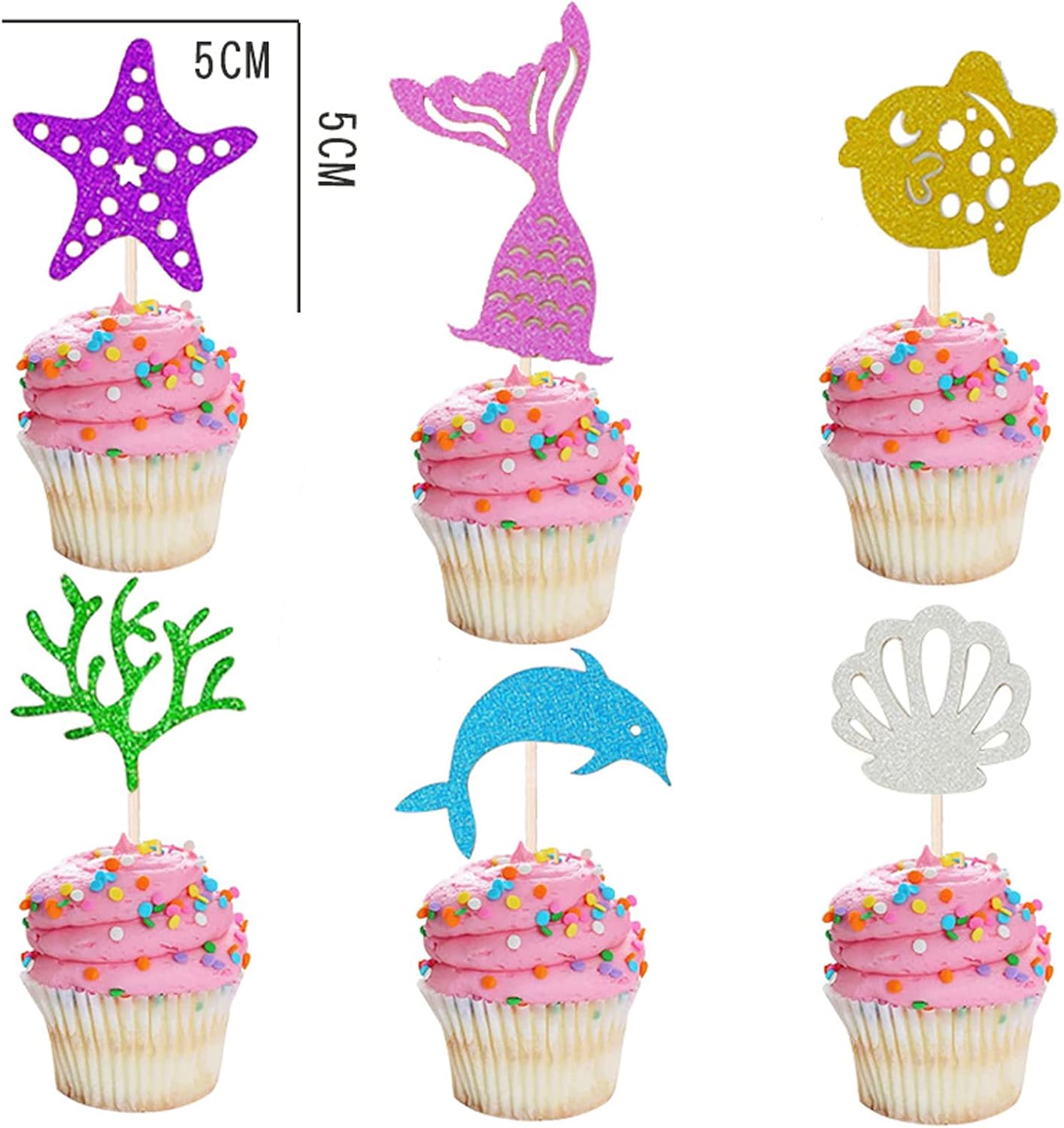 7Pcs Mermaid Happy Birthday Cake Topper Mermaid Cupcake Toppers Glitter Cupcake Picks for Under The Sea Party Mermaid Theme Birthday Party Baby Shower Cake Decoration Supplies