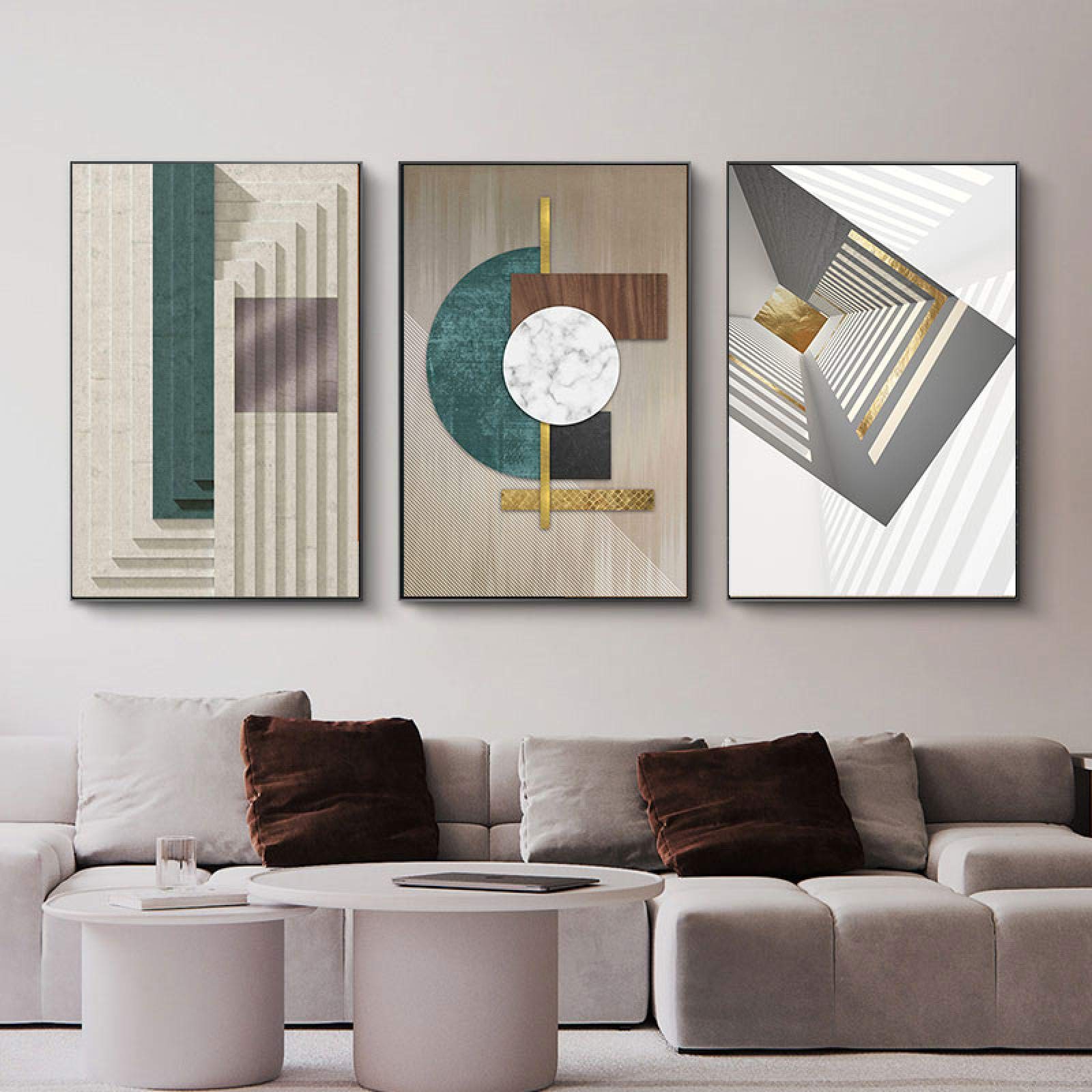 Affiche moderne salon et triptyque peinture sur toile géométrique 3x - 7