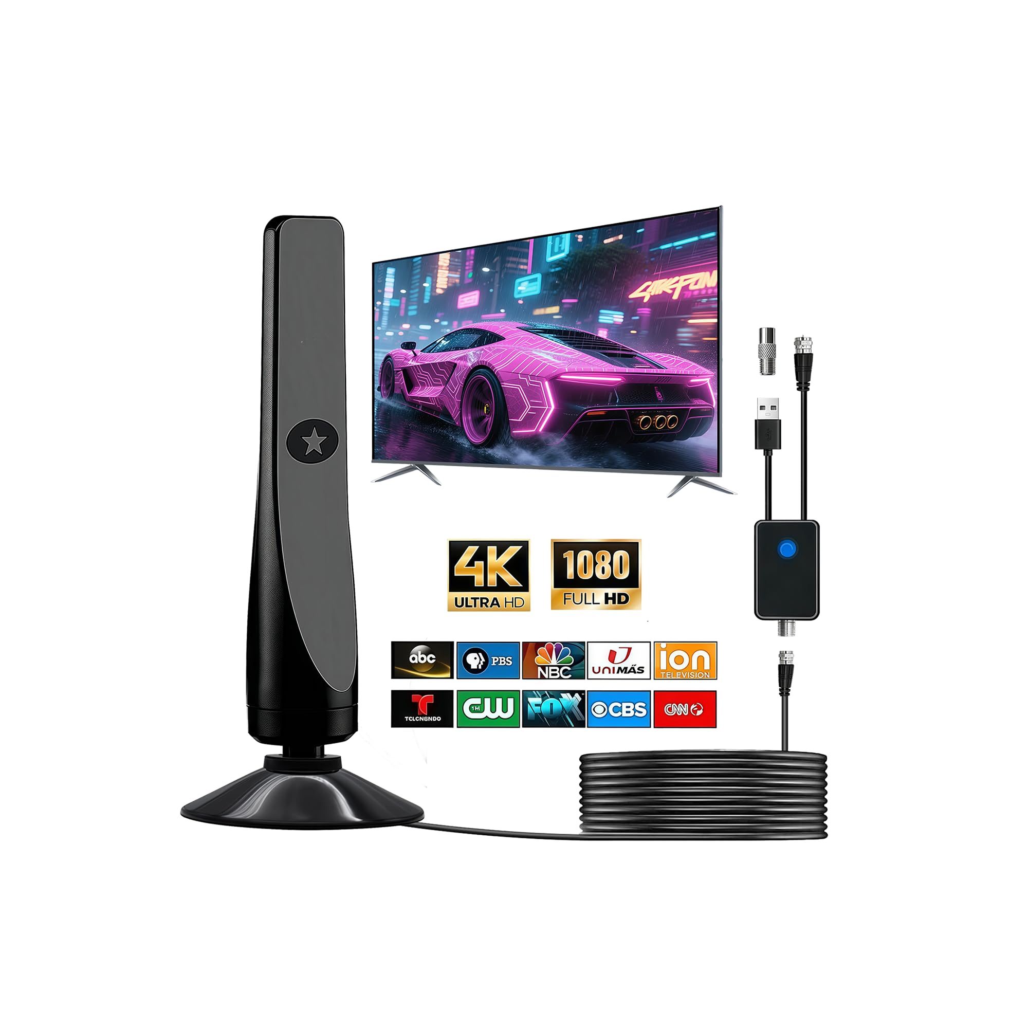 tv antenna, amplified hd digital tv antenna,for long range reception,all smart hd digital antennas with amplifier signal booster for local channels supports 4k 1080p,with high performance coax cable