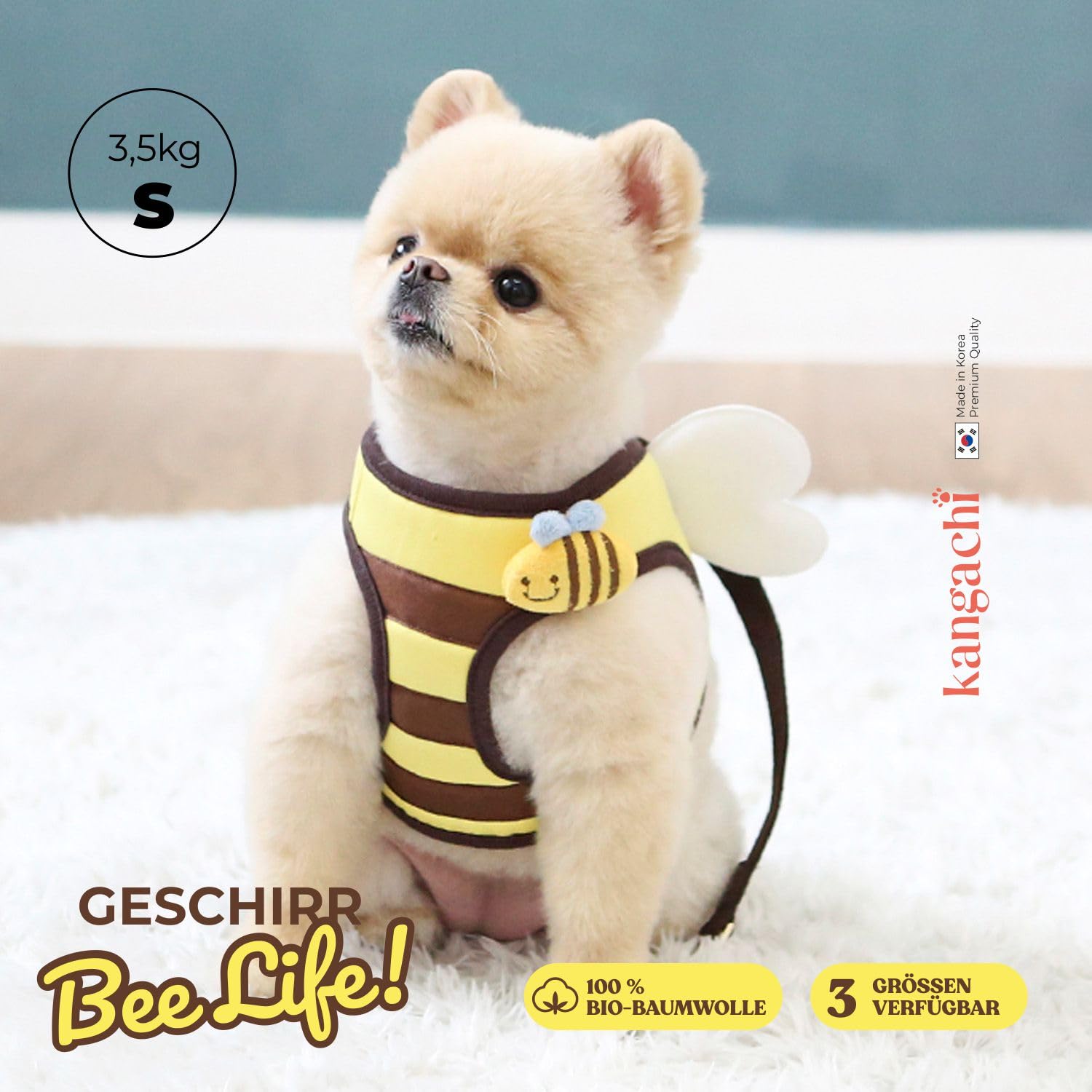 Its Dog & Kangachi - Arnés de Abeja con Correa, Arnés Honeybee, Arnes para Perros, Arnes para Vestir Moderno y Elegante, Ajuste Ergonómico, Perros Pequeños y Medianos, Made in Korea, Talla S