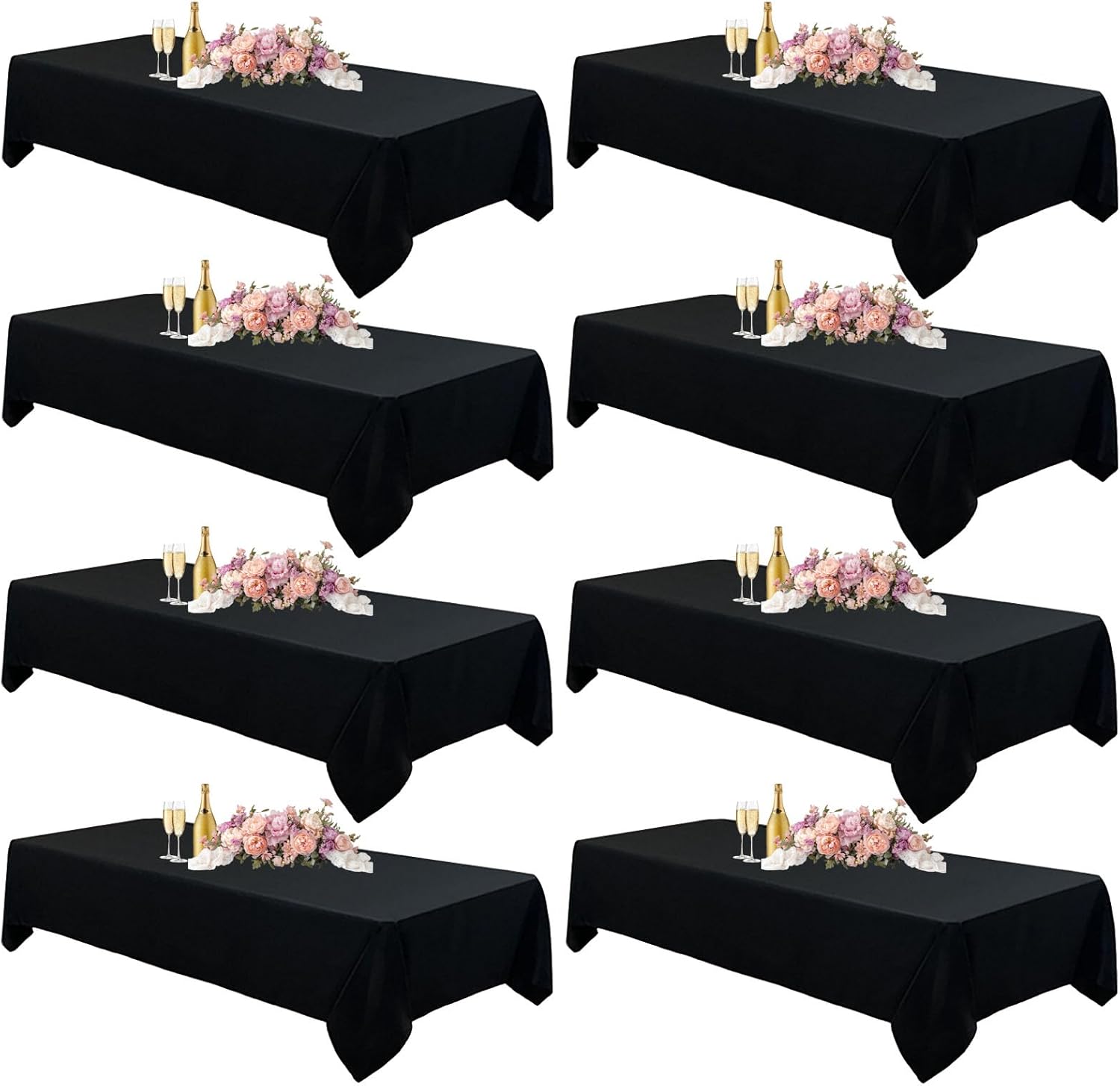 8Pack Black Tablecloth 60 x 126 Inch Rectangular Table Cloth for 8 Foot Rectangle Tables, Wrinkle Resistant Washable Polyester Table Covers for Wedding Party Banquet