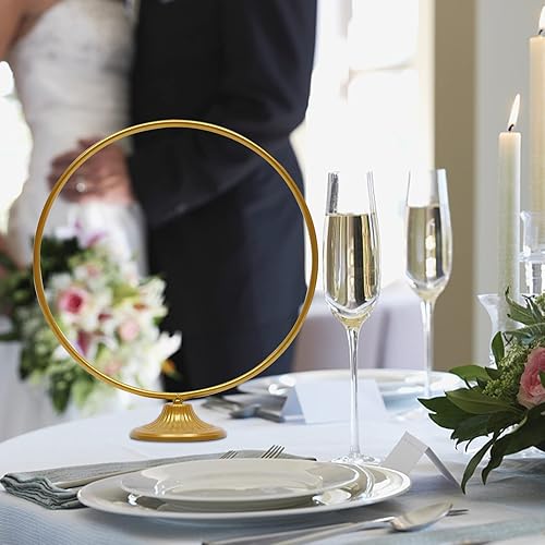 Miniatura 7 de Centros de mesa de boda redondos dorados de 20 pulgadas de alto para mesas, centro de mesa, jarrón de aro, soporte de centro de mesa de metal