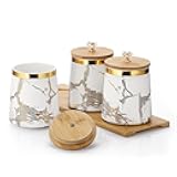 JUXYES Set of 3 Canisters Set for Sugar Coffee Tea with Airtight Lid, Ceramic Storage Containers Sets White Storage Pots with Tray Storage Jar Decorative Canisters Sets for for Kitchen Counter