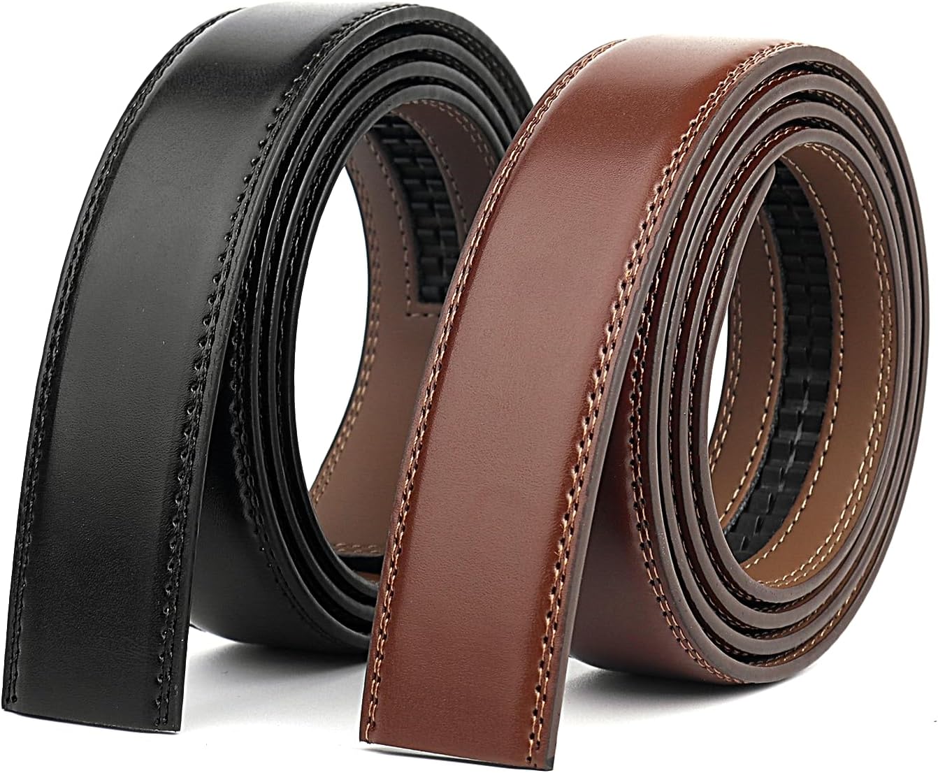TINIDI Men's Ratchet Belt Strap Adjustable Leather Belts for Men 35mm 1 3/8", 125cm Replacement Strap Without Buckle, Black