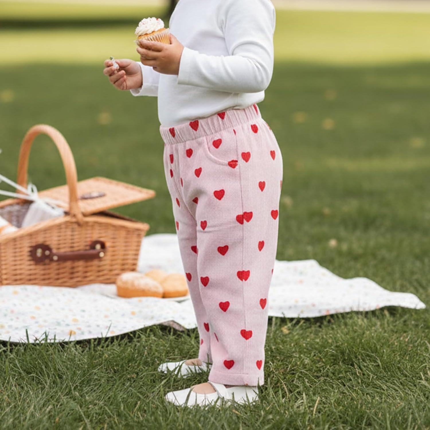 Sasaerucure Toddler Baby Girl Valentine’s Day Pants Heart Printed Corduroy Long Pants Trousers Bottoms