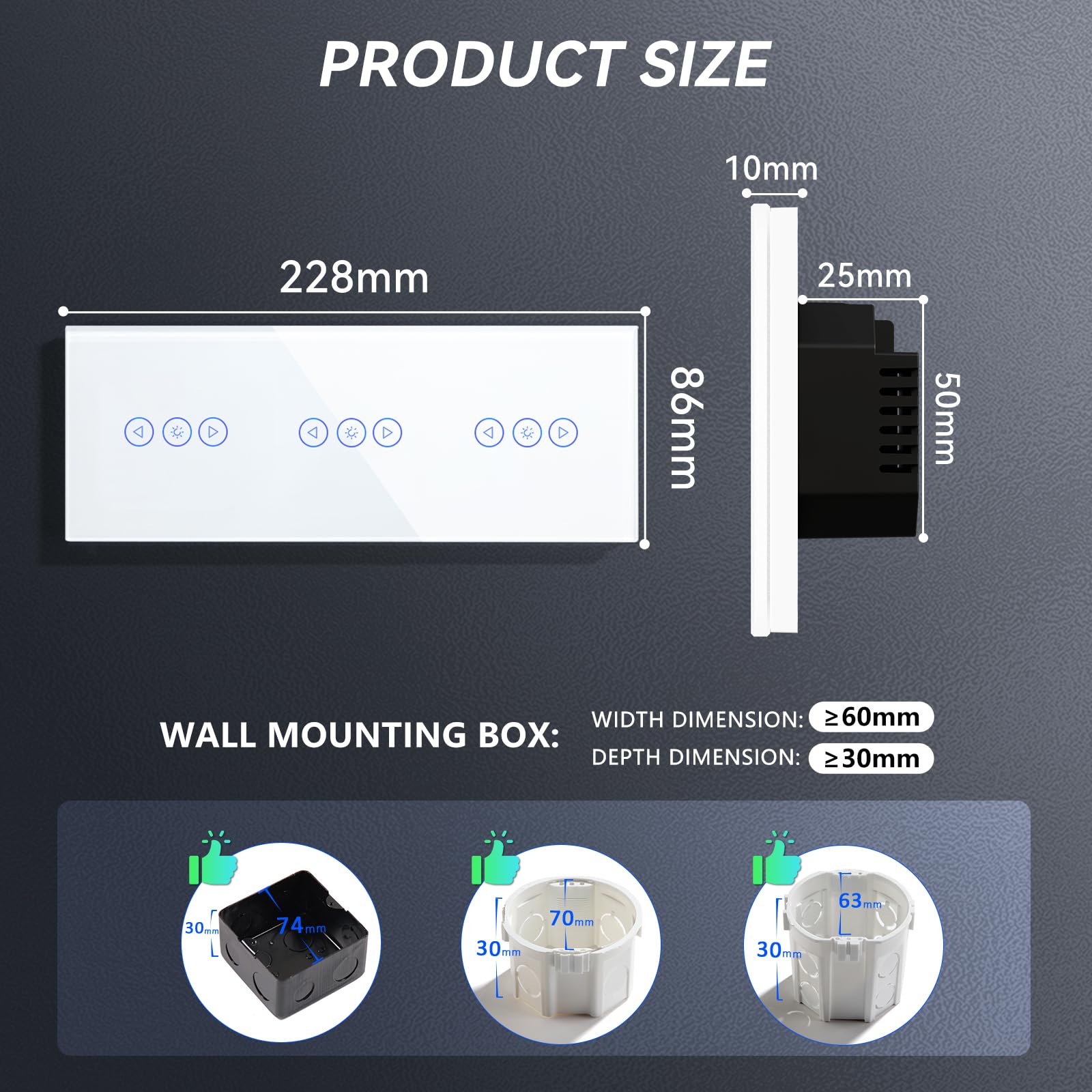 BSEED Interruttore Dimmer WIFI Alexa Triplo 1 Gang 1 Via Interruttore Dimmer Tattile WIFI Compatibile con Google Home o Alexa, Interruttore Smart Bianco(Richiesto la Linea Neutra)