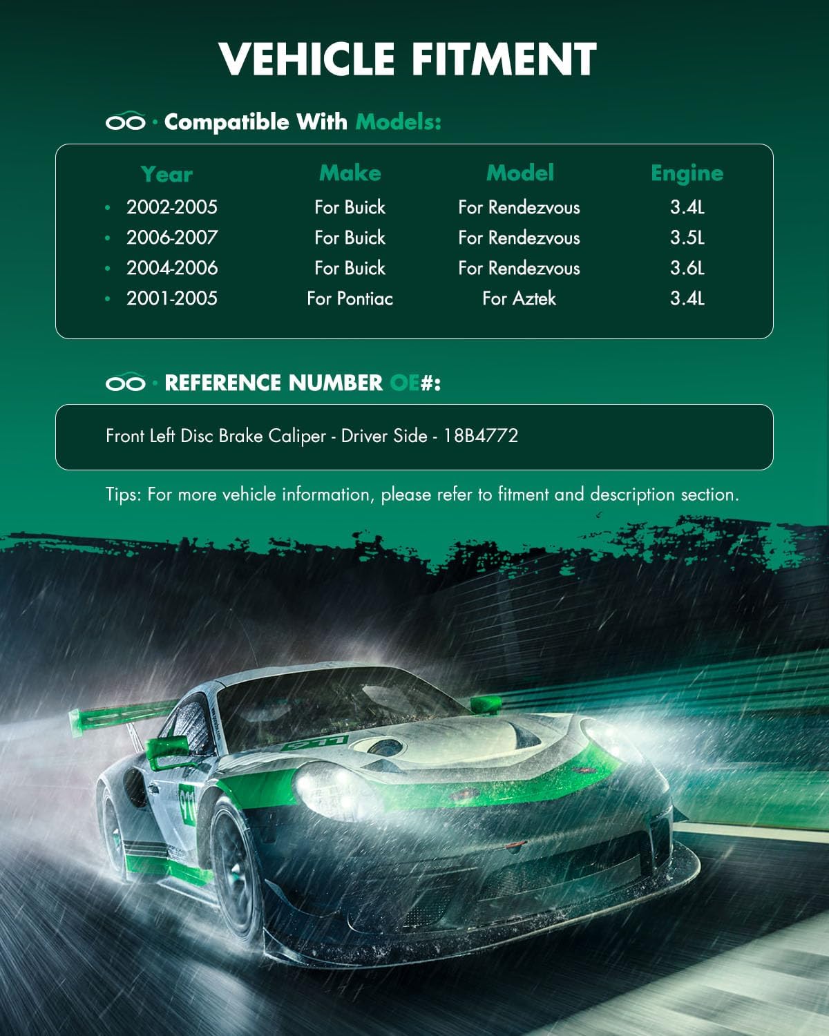SCITOO Front Left Brake Caliper With Bracket 18B4772 Compatible For Buick For Rendezvous 2002-2007,For Pontiac For Aztek 2001-2005