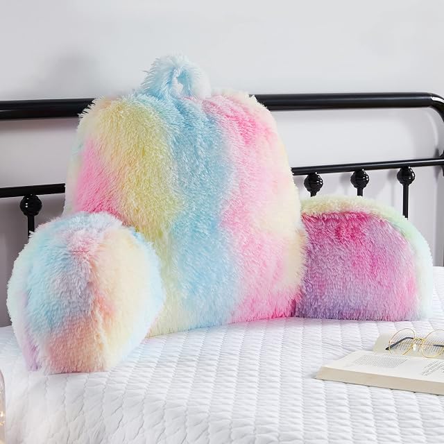 Oreiller pour enfants, Oreil de lecture d'adolescents avec armoiries, coussin de soutien arrière fluffy pour s'asseoir dans le lit/couch, Oron de lit pour filles, lecture & Oreillers de repos (Pink)