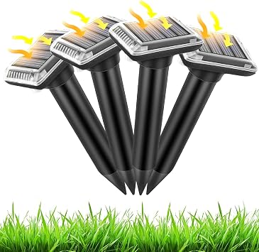 Mole Repellent Solar Ultrasonic 4 Pack,Outdoor Powered Sonic Deterrent,IP66 Waterproof,Groundhog Repeller Snake Rodent Gopher Spikes Chaser - Sonic Mole Deterrent Devices for Lawn Garden & Yard Home
