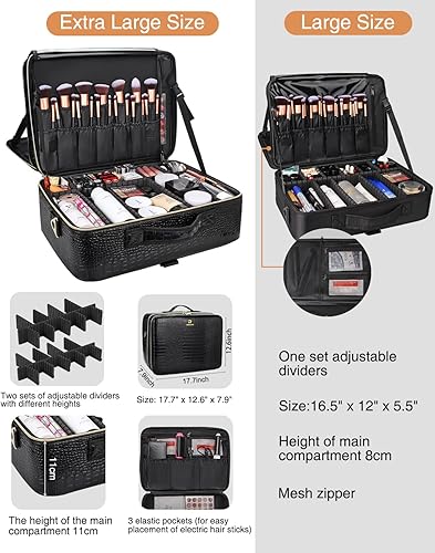 Miniatura 4 de Relavel Estuche de maquillaje extra grande de viaje, estuche de tren de maquillaje profesional, bolsa organizadora de uñas portátil, caja de