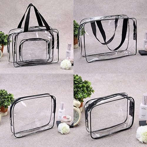 Miniatura 9 de Kit de 5 piezas de bolsa de aseo de viaje de PVC transparente para mujeres y hombres, organizador de embalaje de vinilo impermeable, bolsas de