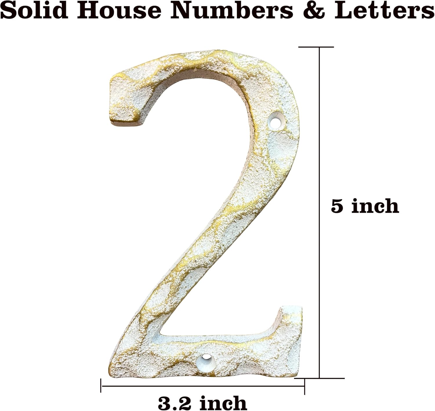 5-Inch House Numbers & Letters -Cast Iron Anti-Rust Mailbox Numbers-Address Number for Home, Office, or Business/Gold & White Finished/Number 2