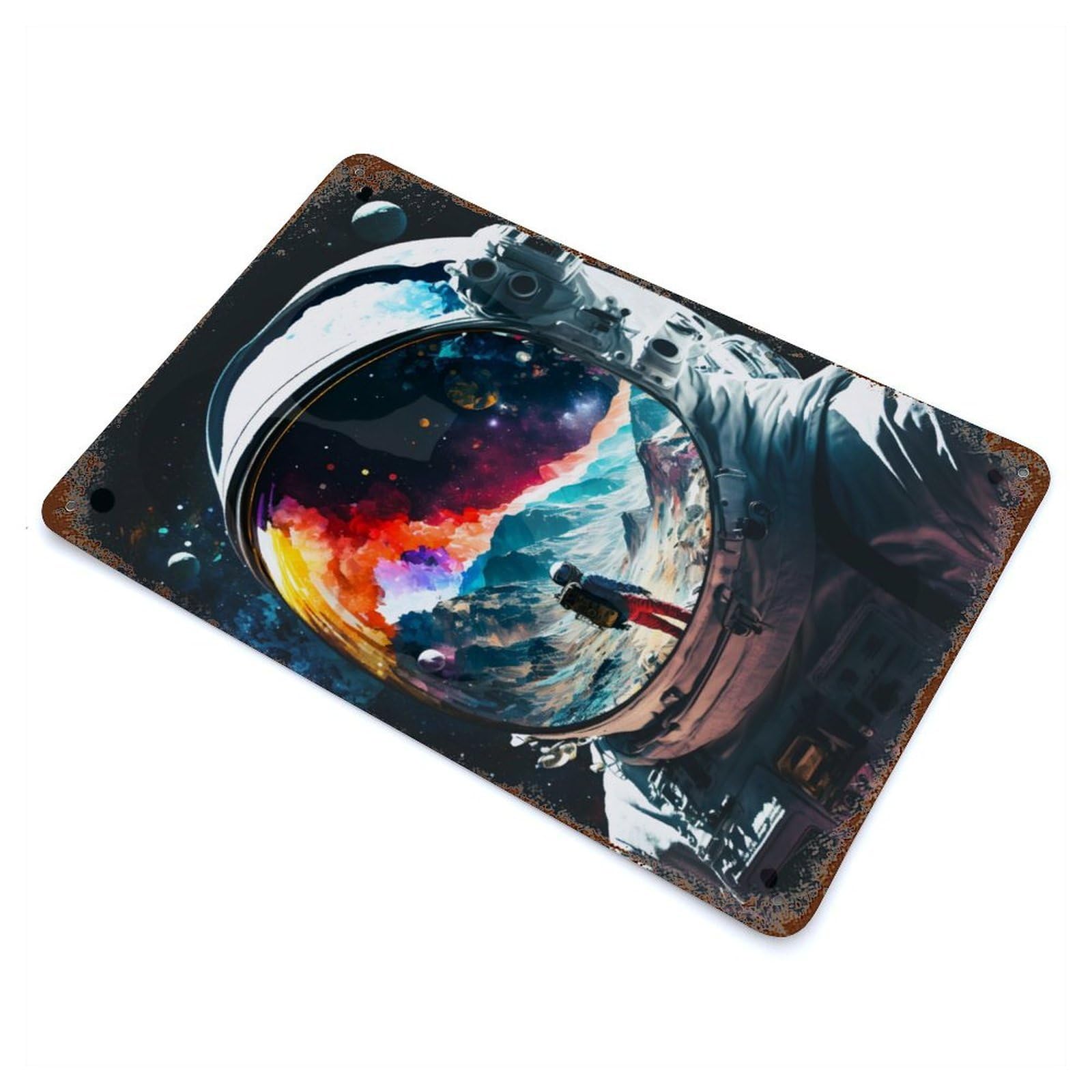 Astronaut Reflections Rusty Metal Tin Sign 11.8"x7.9", Industrial Home Decor for Garage, Pub Or Kitchen