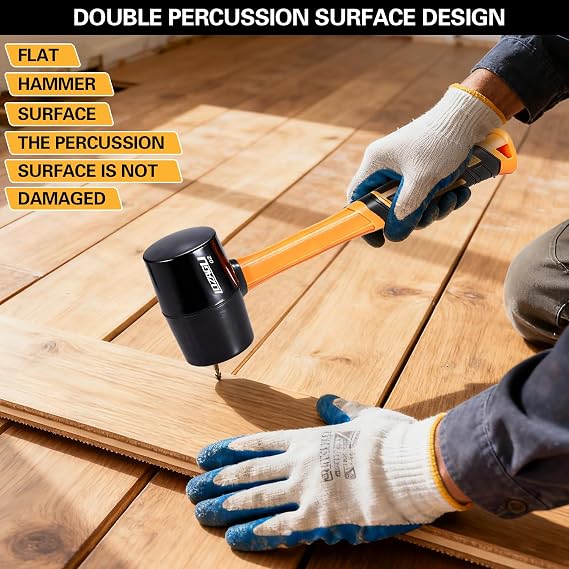24oz/650g Rubber Mallet Hammer, Fiberglass Handle, Rubber Mallet for Flooring, Tent Stakes, Woodworking, Camping, Soft Blow Tasks Without Damage
