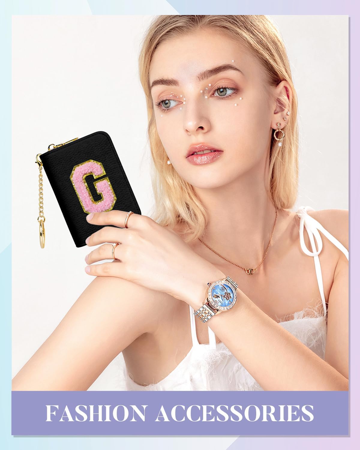 Initial Credit Card Holder, Small RFID Card Leather Wallet for Women image 2