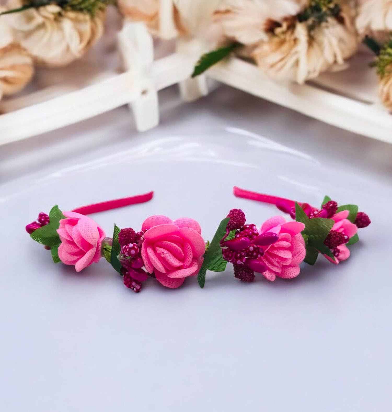 ™ Flower Hair Band For Baby Girls/Flower Head Band,Bridal Hair Band For Women Pack-01, Color- Baby Pink-image-41