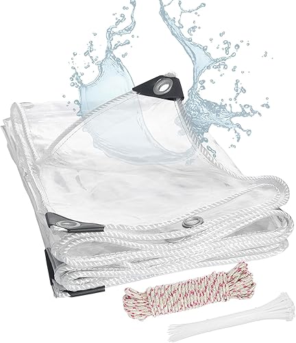 Miniatura 2 de FoundGo Clear Lonps - Lona de vinilo de PVC resistente de 20 mil, lona de vidrio de 8 x 12 pies con ojales de metal, protege contra el agua, los