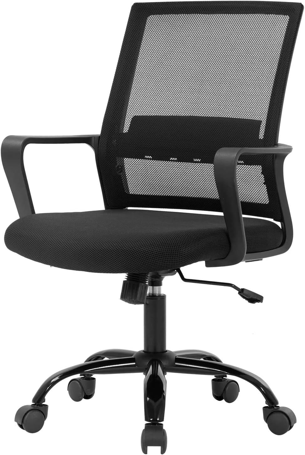 FDW Ergonomic Desk Task Computer Mid-Back Mesh Home Office Swivel Modern Executive Chair with Wheels Armrests Lumbar Support, 58.5×57.8×99cm, Black