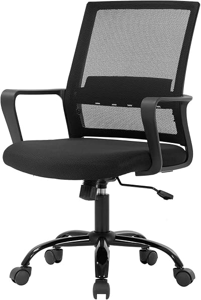 FDW Office Chair Ergonomic Desk Task Chair Mesh Computer Chair Mid-Back Mesh Home Office Swivel Chair Modern Executive Chair with Wheels Armrests Lumbar Support, Black