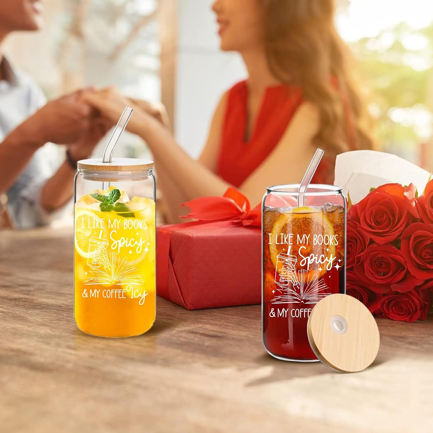Book Lovers Gifts Idea, 16 oz Cute Glass Cups with Lids and Straws, Bookish Present, Mothers Day Reading Gifts for Book Lovers Women, Readers, Bookworm - Coffee Tumbler, Reading Accessories image 4