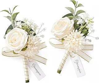 Serwalin 2 Pcs White Boutonniere for Men, Groom Groomsmen Best Man Guest Boutonnieres, Artificial Flowers Silk Rose for Wedding Prom Ceremony Anniversary Party Homecoming
