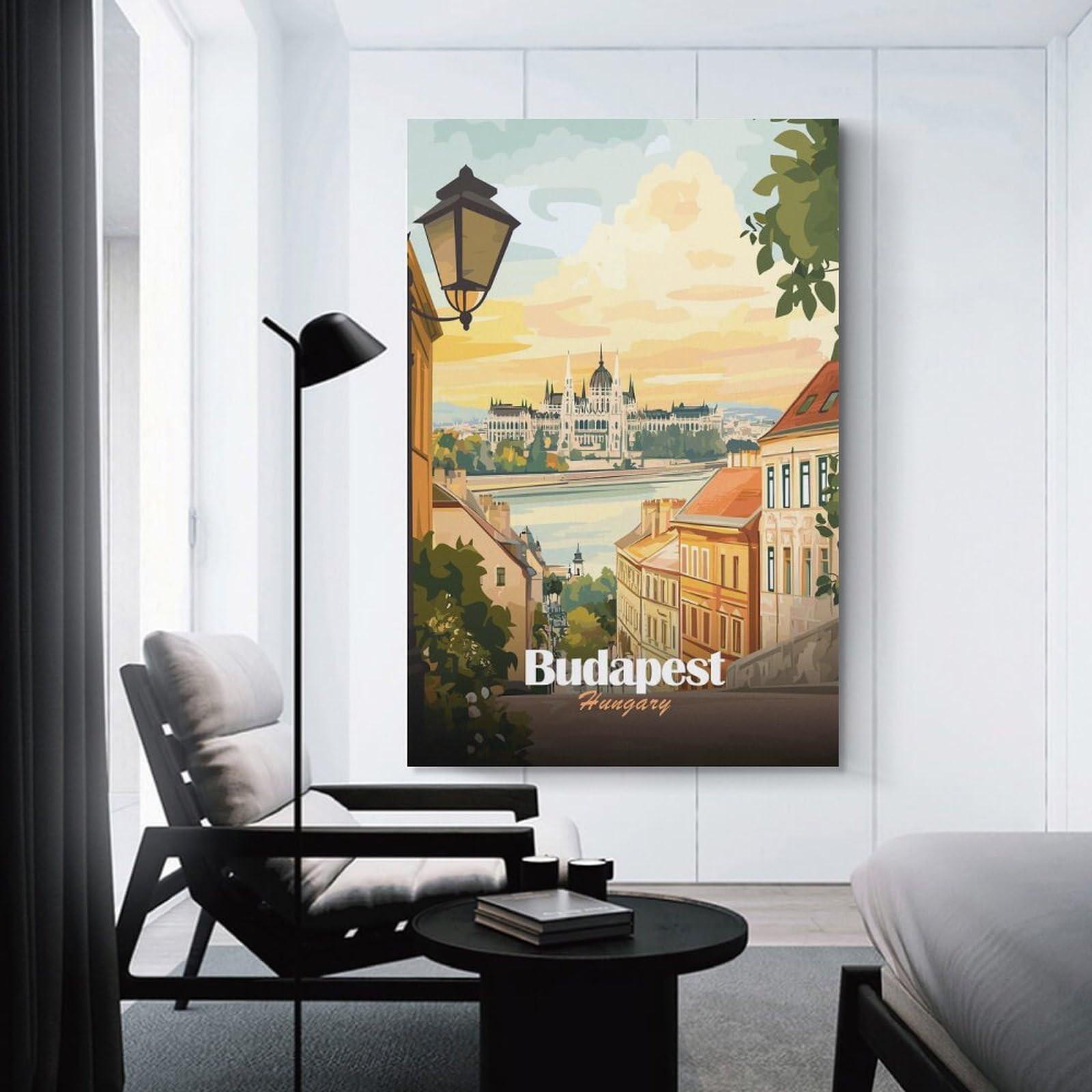 Junmoney Budapest, Hungary Cityscape Illustration(2) Home Decor Wall Art, 24x36inch(60x90cm), for Flats, Guest Rooms Or Compact Rooms, Stylish Wall Art for Fresh Spaces